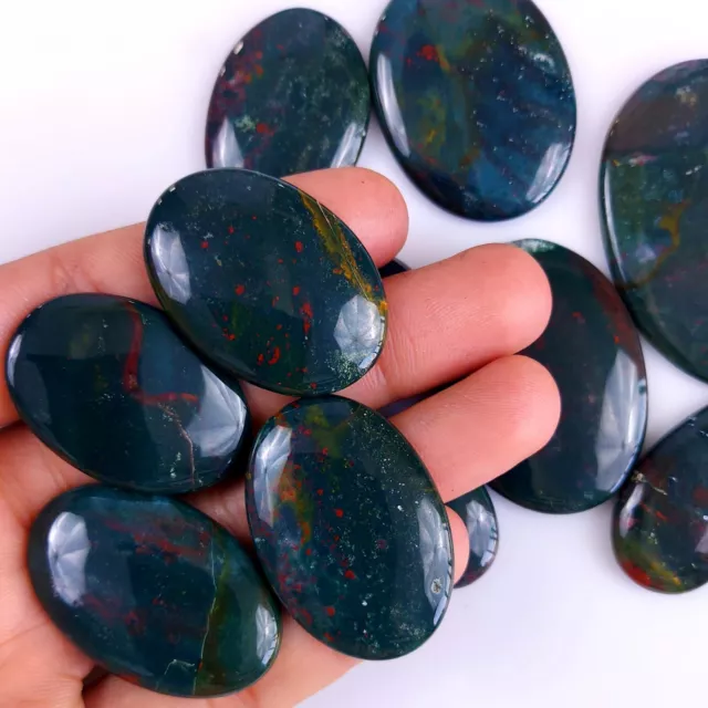 11Pcs 531Cts  Natural Green Bloodstone Loose Cabochon Gemstone 65x40 28x18mm#903 3