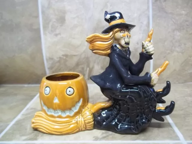 Yankee Candle Boney Bunch 2012 Flying Witch Halloween Candle Holder - Used