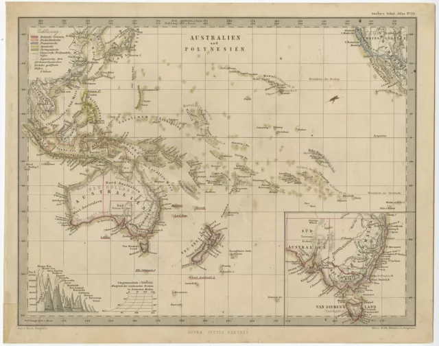 Antique Map of Australia and Polynesia by Stieler (c.1860)
