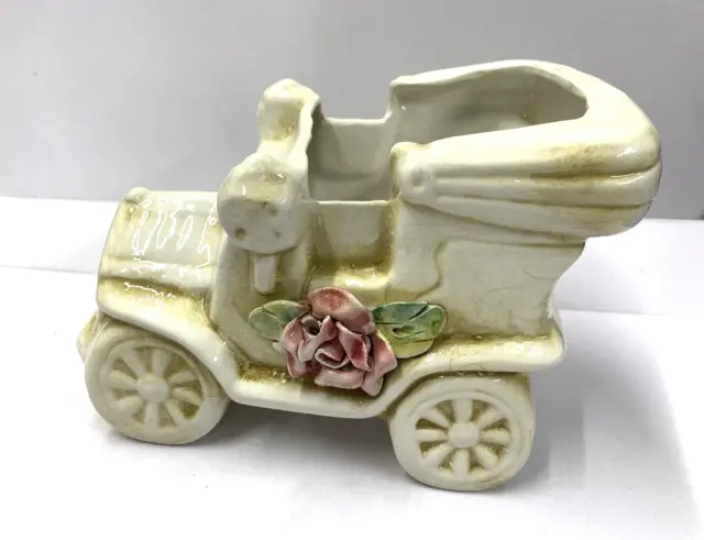 Vintage Italian Capodimonte  Porcelain Old Open Top Car Figurine Ornament Vase