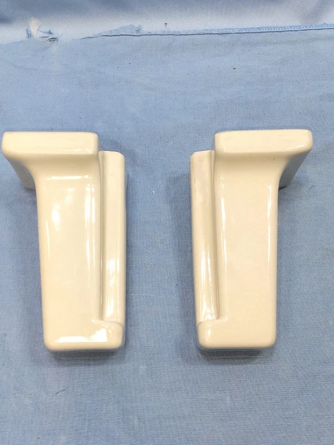 1 Pair Set Vintage White Porcelain Bathroom Glass Shelf Brackets Art Deco 4.75"