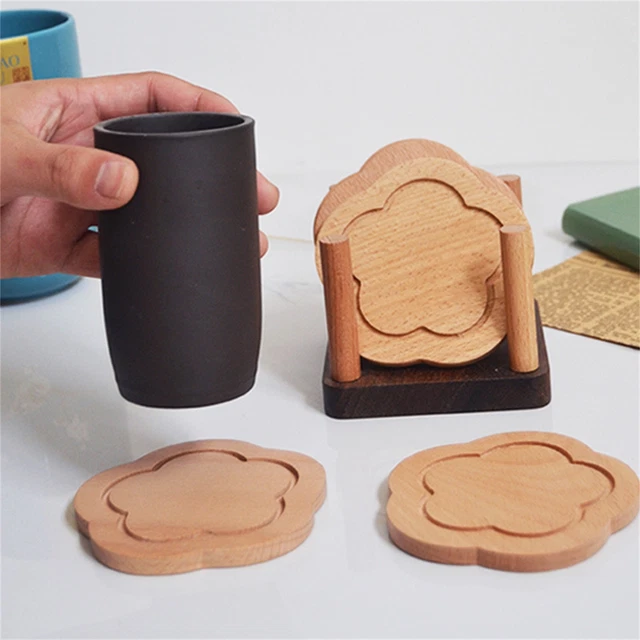 Taza de madera montaña rusa duradera antiescalda platos calientes olla taza de madera suministros