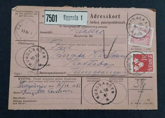 Sweden Adresskort 1951 Address Card