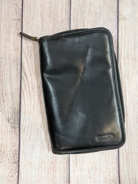 COACH Vintage Black Leather Zip Around Case Organizer Travel