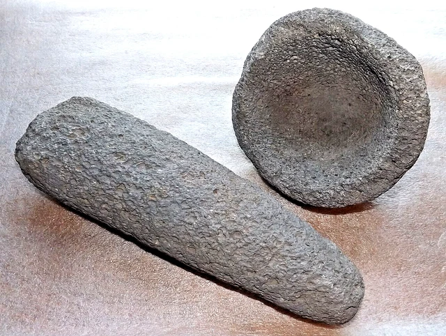 Native American  Mortar & 12 1/2" Pestle  Handmade Lava Stone Set NICE