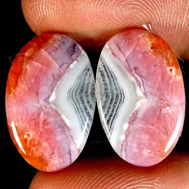 Morocco Berber Agate Matched Pair Oval Pear Cushion Cab Natural Gemstone PK40