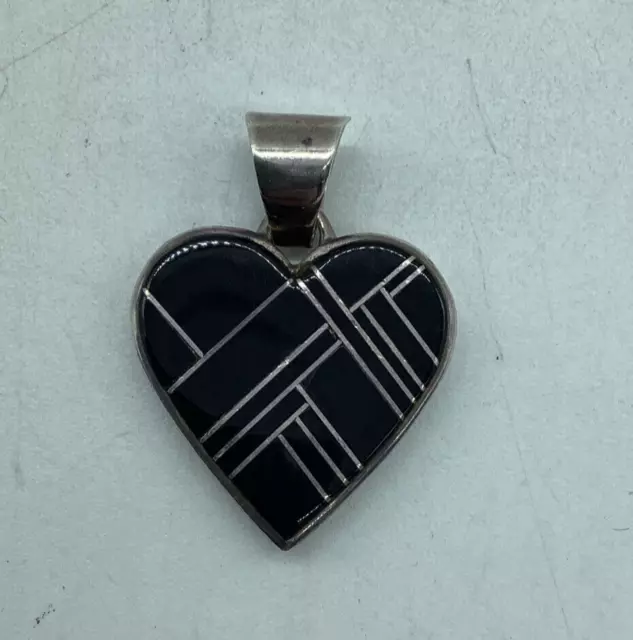 Calvin Begay Navajo Heart Charm 925 / Sterling Silver Black BIN Free Shipping