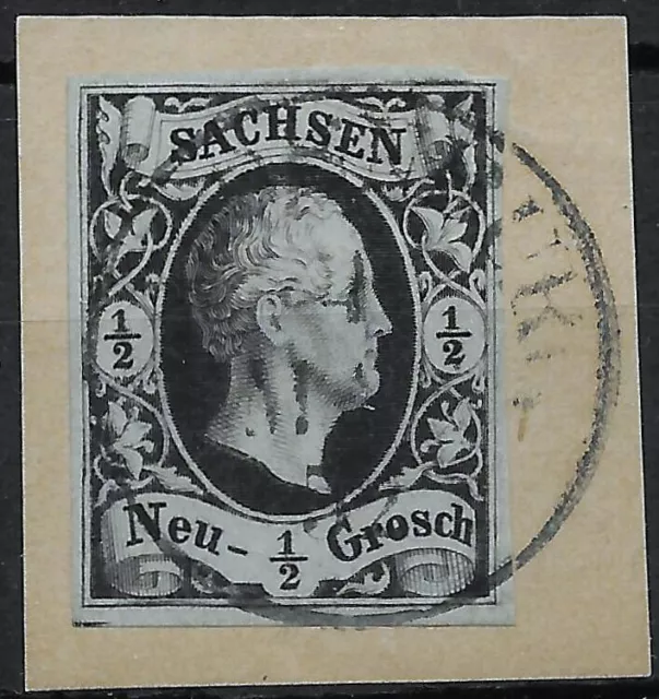 Sachsen 1851 . MiNr.3b . 1/2 Ngr . BPP BEFUND . K1 WALDENBURG