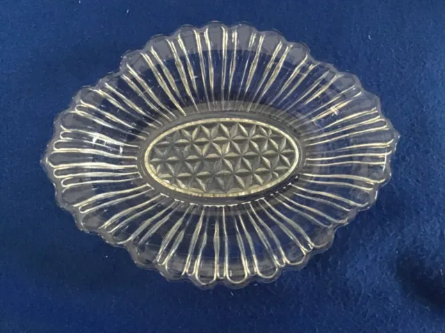 Vintage Small Oval Clear Cut Glass Relish Candy Nut Dish Bowl