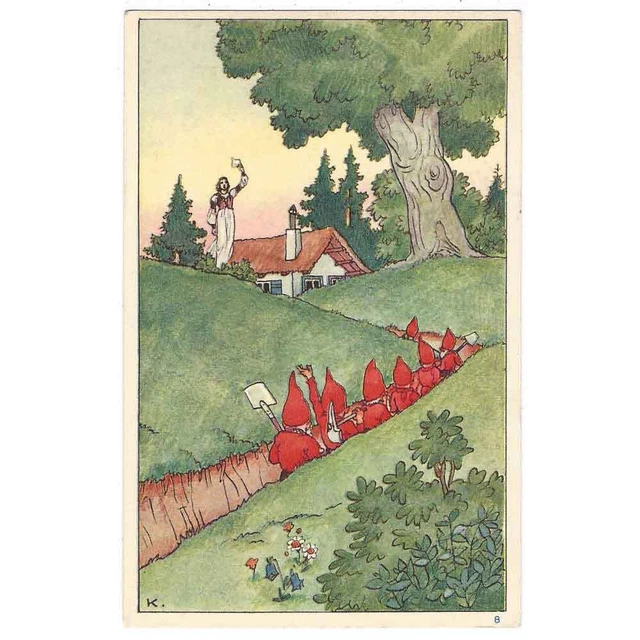 SNOW WHITE AND the Seven Dwarfs - Old Dutch Fantasy Postcard Unused £5. ...