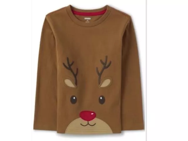 Gymboree Nwt  Boys Embroidered Reindeer Very Merry  Brown Long Sleeve Top 5T