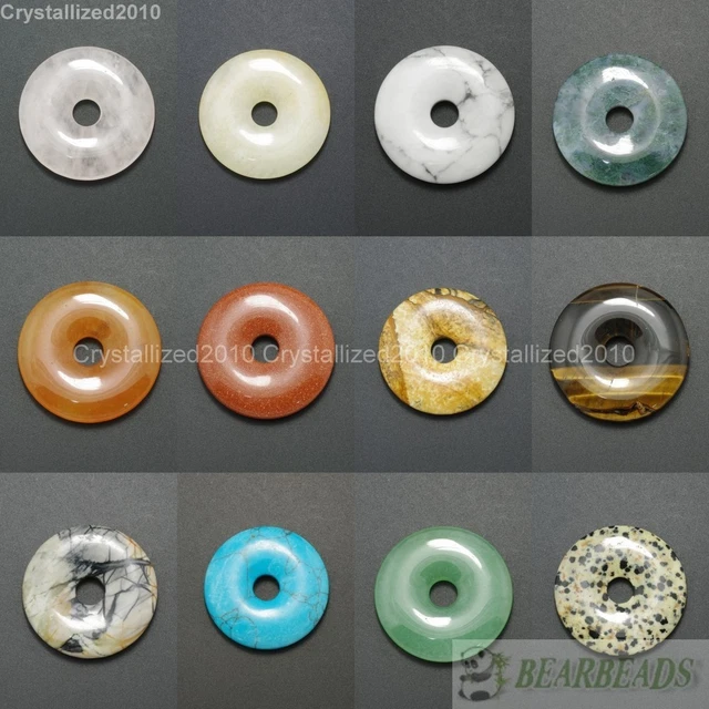 Natural Gemstone Round Donut Ring Pendant 40mm Beads Necklace Earring Jewelry