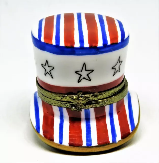 Limoges France Box - Uncle Sam's Flag Hat - Stars & Stripes - Eagle - July 4Th