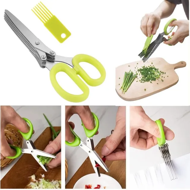 5 Blade Stainless Steel Kitchen Shears Food Herb Cutter Kitchen Salad Scissors