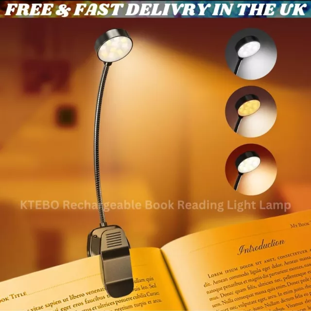 Reading Book Light Clip On USB Type-C Rechargeable Lamp LED Book Light 3 Colour