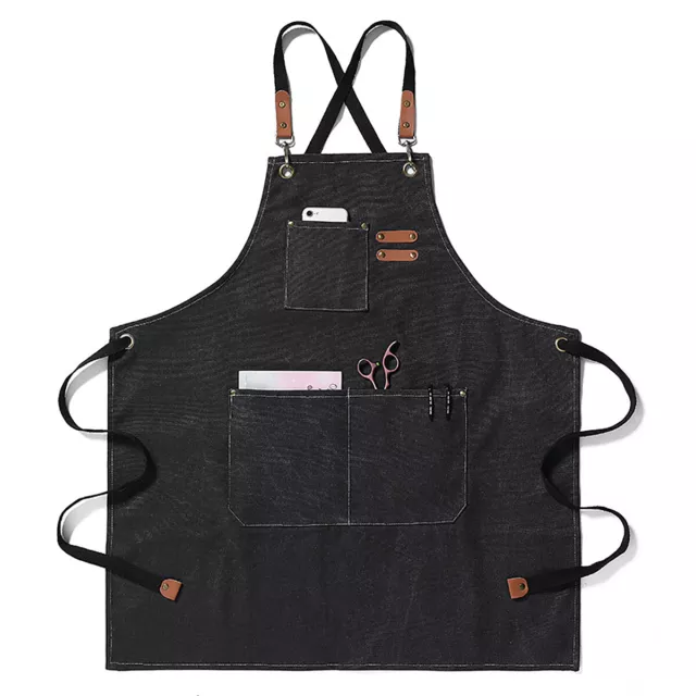 Men Women Thick Canvas Denim Bib Apron Kitchen Cooking Workshop Heavy Work Apron 2