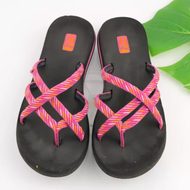 Teva Women's Olowahu Sandal Size 10 Flip Flop Slide Comfy Pink Orange Black Shoe