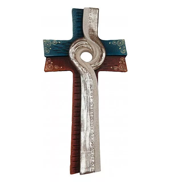 Exklusives modernes Kreuz mit Echtgold - 32 cm NEU - Holz geschnitzt - Kruzifix
