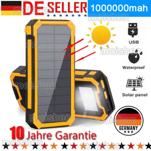 Tragbare Solar Powerbank Wasserdicht Externes Ladegerät mit Dual USB 1000000mAh