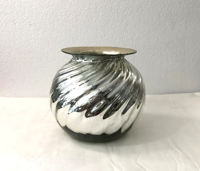 Ancienne Boule Décoration de Noël Pomme de Pin en verre églomisé