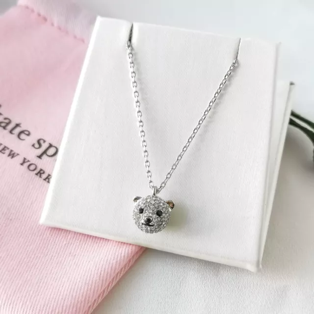 $69 Kate Spade Arctic Friends Polar Bear Pave Silver Clear Necklace Authentic