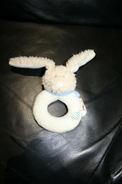 🐰Doudou peluche lapin hochet BENGY cerf volant écharpe bleu TBE🐰