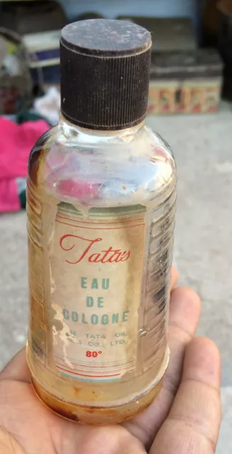 1950s Vintage Tata's EAU-DE-COLOGNE / Perfume Old Glass Bottle Rare G1033