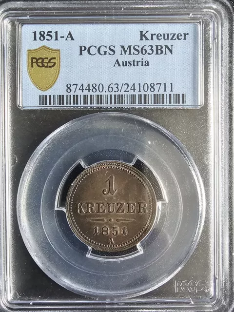 1851-A Austria 1 Kreuzer PCGS Ms-63 BN