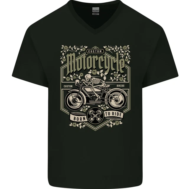 Custom Motorcycle Biker Motorbike Mens V-Neck Cotton T-Shirt