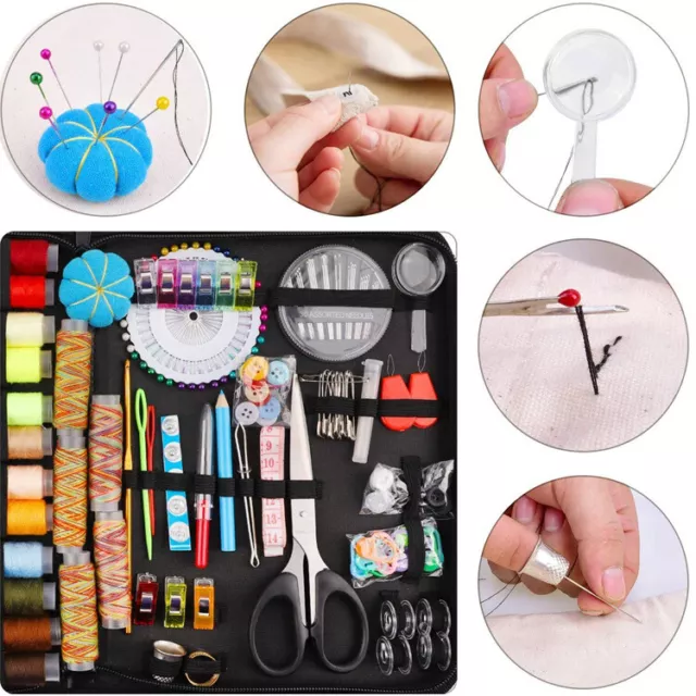 230Pc Large Portable Sewing Kit Home Travel Case Needles Thread Scissors Set Box 3