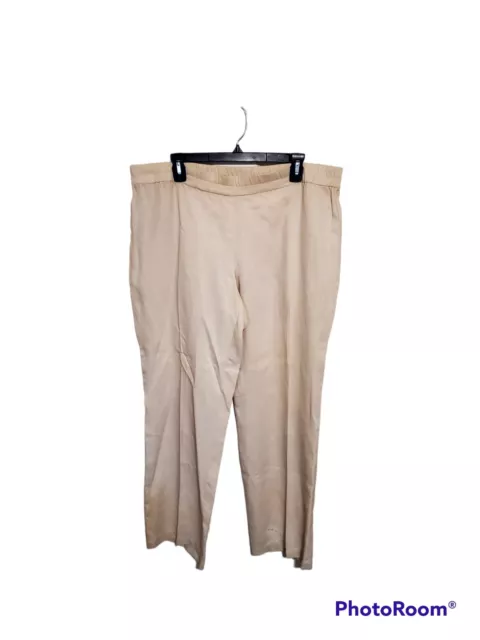 Chico's Elastic Waist Oatmeal Colored  Linen Blend Wide Leg Pants 1.5 Size