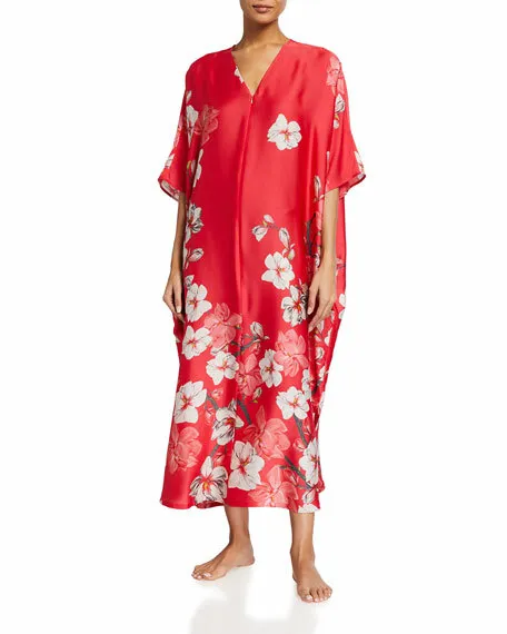 NATORI Magnolia Zip Front Caftan FLORAL PRINT Silky XS S ($180) NWT Great Gift