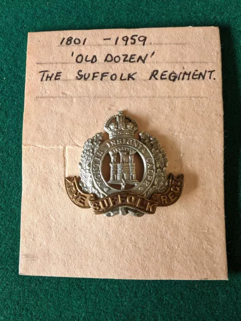 Suffolk Regiment Bi Metal King's Crown Cap Badge