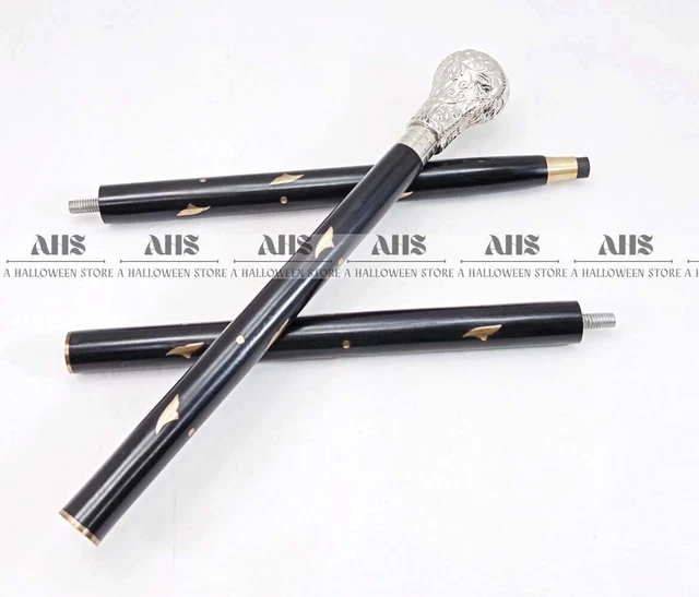 Bastone Antico Stile Inglese Bastone Da Passeggio Vittoriano Con Pomolo In Ottone A Testa Di Cane - Stile Vintage E Legno Pregiato Testa Cane Bastone Vintage