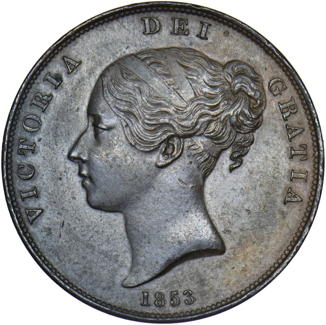 1853 Penny (OT) - Victoria British Copper Coin - Superb