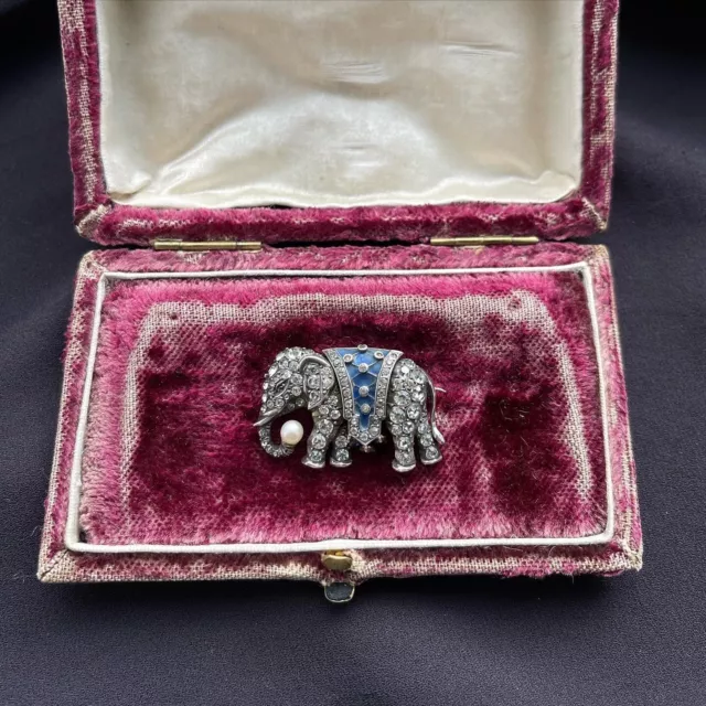 Seltene antike viktorianische edwardianische Silberpaste & Emaille Zirkus Elefant Brosche