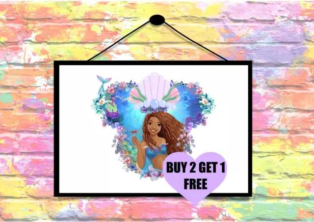 BUY 2 GET 1 FREE Disney New Ariel Little Mermaid Princess Watercolour Print