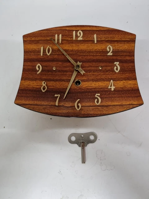 Pendule Mecanique 8 Jours Formica Marron 1960 Fonctionne