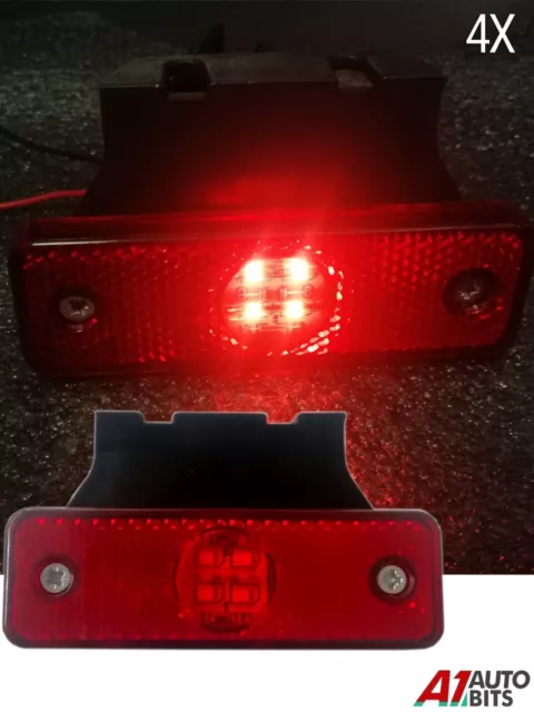 4X Red 24v 4 Led Side Tail Rear Marker Lamp Lights For Truck Lorry Bus Cab 4"