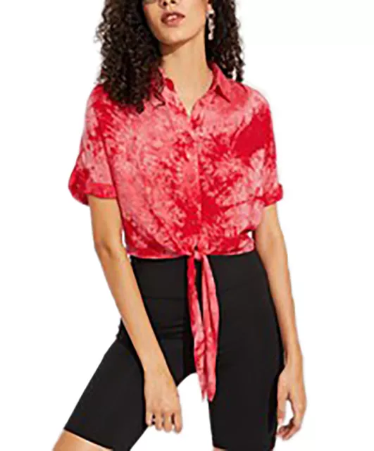Camicia casual corta annodata con maniche corte cotone