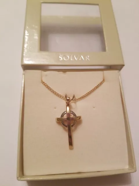 New Signed Solvar  Gold-Plated Cross W/ 18" Necklace  Orig Box