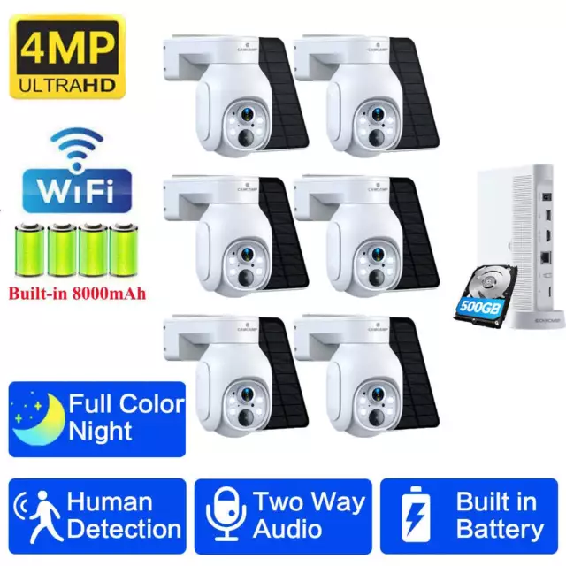 Wireless Security Camera System WiFi 4MP PTZ 10CH Solar Battery CCTV Outdoor NVR