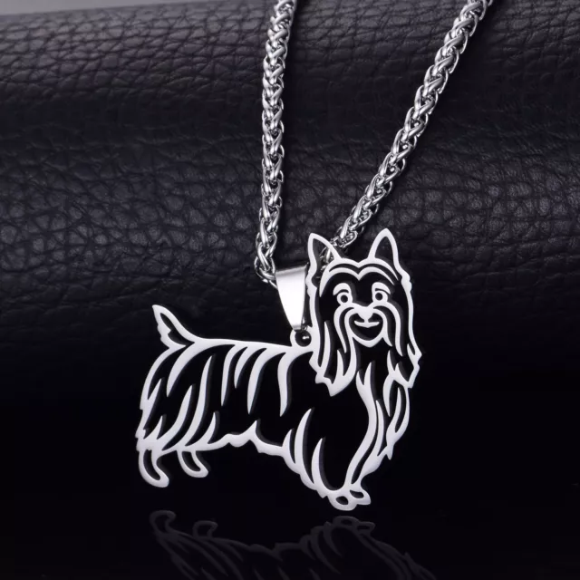 Stainless Steel Australian Silky Terrier Dog Pendant Necklace 2