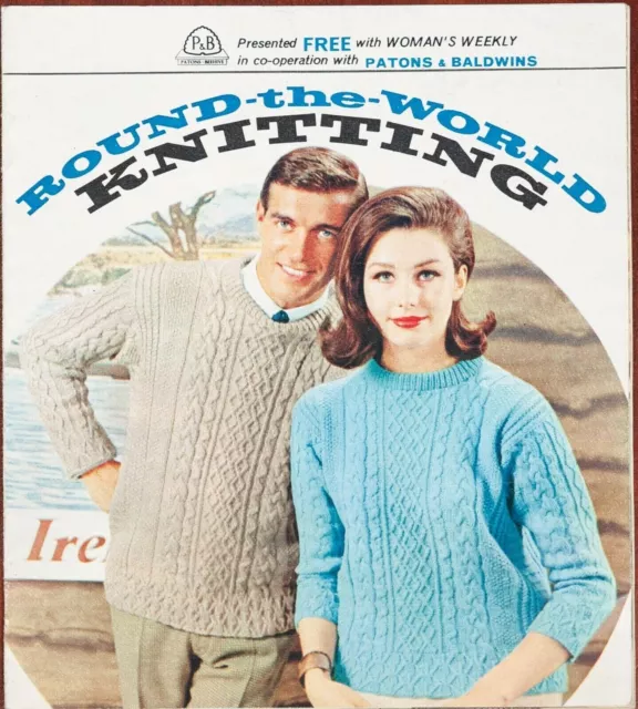 Patons Round The World Knitting Pattern Book Mens Ladies Vintage 1963 1960s 60s