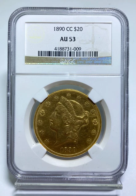 1890-CC $20 Gold Liberty Double Eagle NGC AU 53