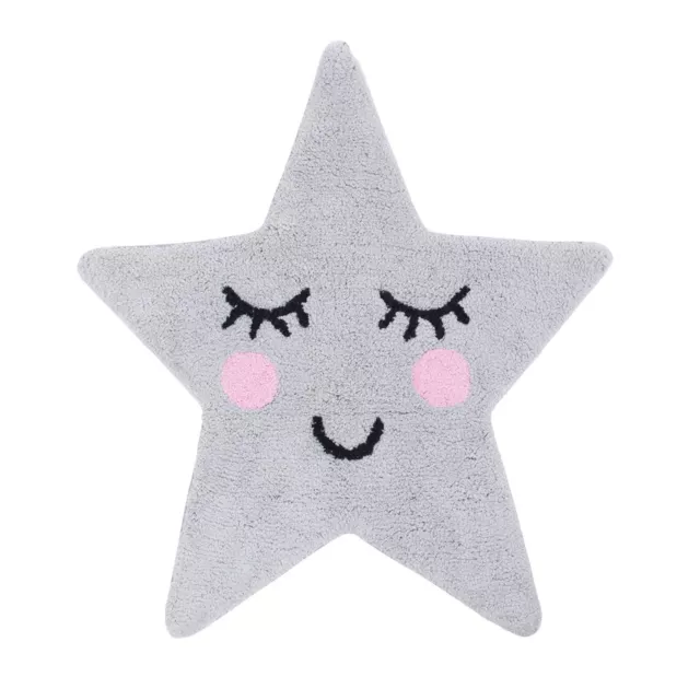 Sass & Belle Sweet Dreams Grey Star Floor Shaped Rug 100% Cotton Boys Girls