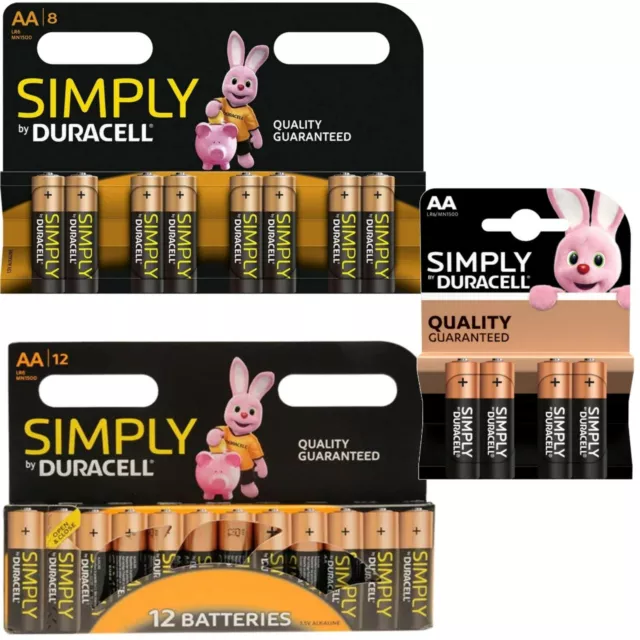 Duracell Simply AA MN1500 LR6 Batteries 1.5V Alkaline           4, 8 or 12 Pack