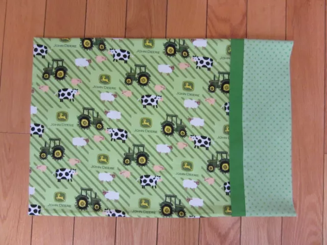 JOHN DEERE Pillowcase Flannel Fabric TRAVEL Size Pillow Case Toddler Farm Animal
