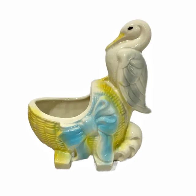 Pottery Bird Planter Vase Baby Gift Nursery Decor Mid Century Whimsical Ceramic