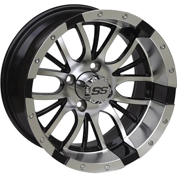 Black w/Machined 14x7, 4/4, 3+4 Ocelot E122 Golf Cart Wheel - 847-147122-02